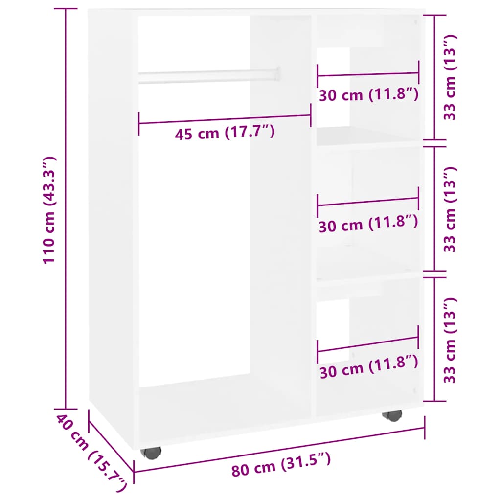 Wardrobe White 80x40x110 cm Engineered Wood
